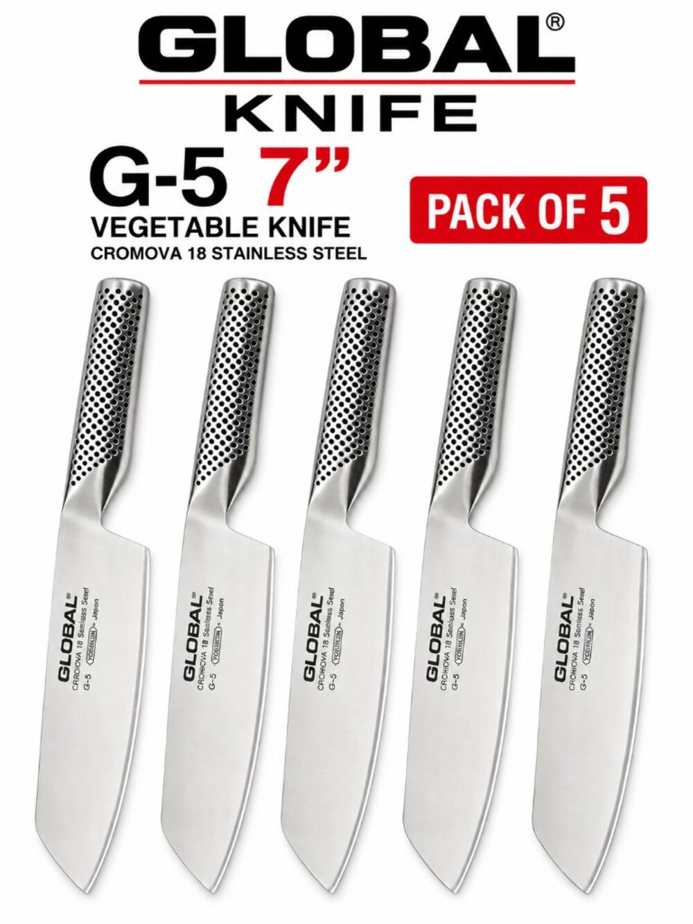 Global G5 7" Vegetable Knife Cromova 18 Stainless Steel Pack of 5